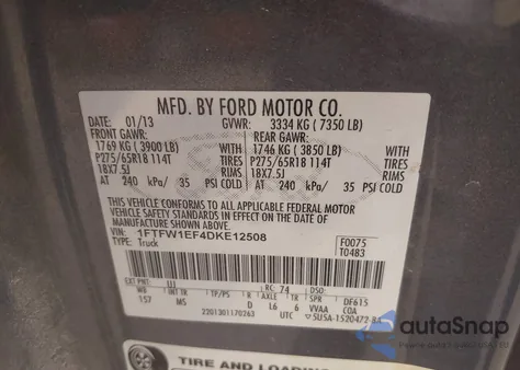 2013 Ford F150 Xlt from USA, damaged, VIN 1FTFW1EF4DKE12508